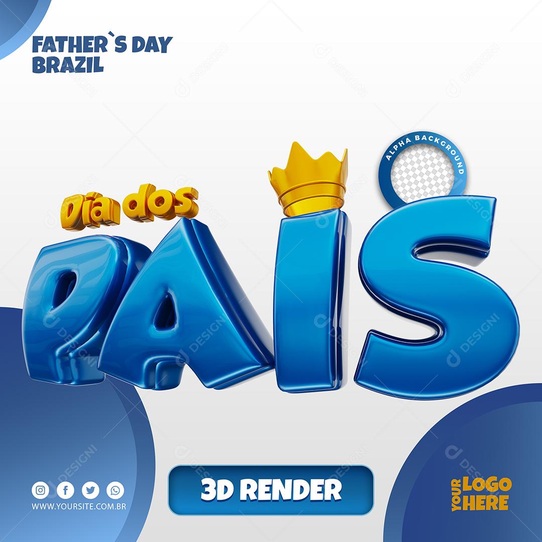 Dia dos Pais Texto 3D Azul para Composição PSD