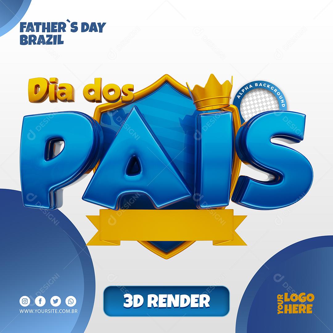 Dia dos Pais Selo 3D Branco para Composição PSD