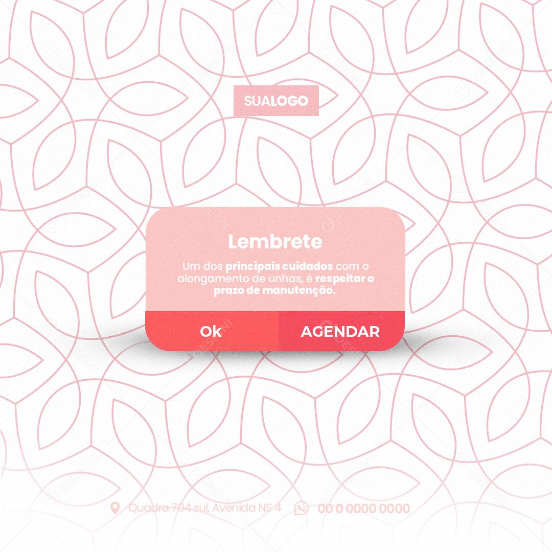 Post Alongamento de Unhas em Gel Lembrete Social Media PSD Editável