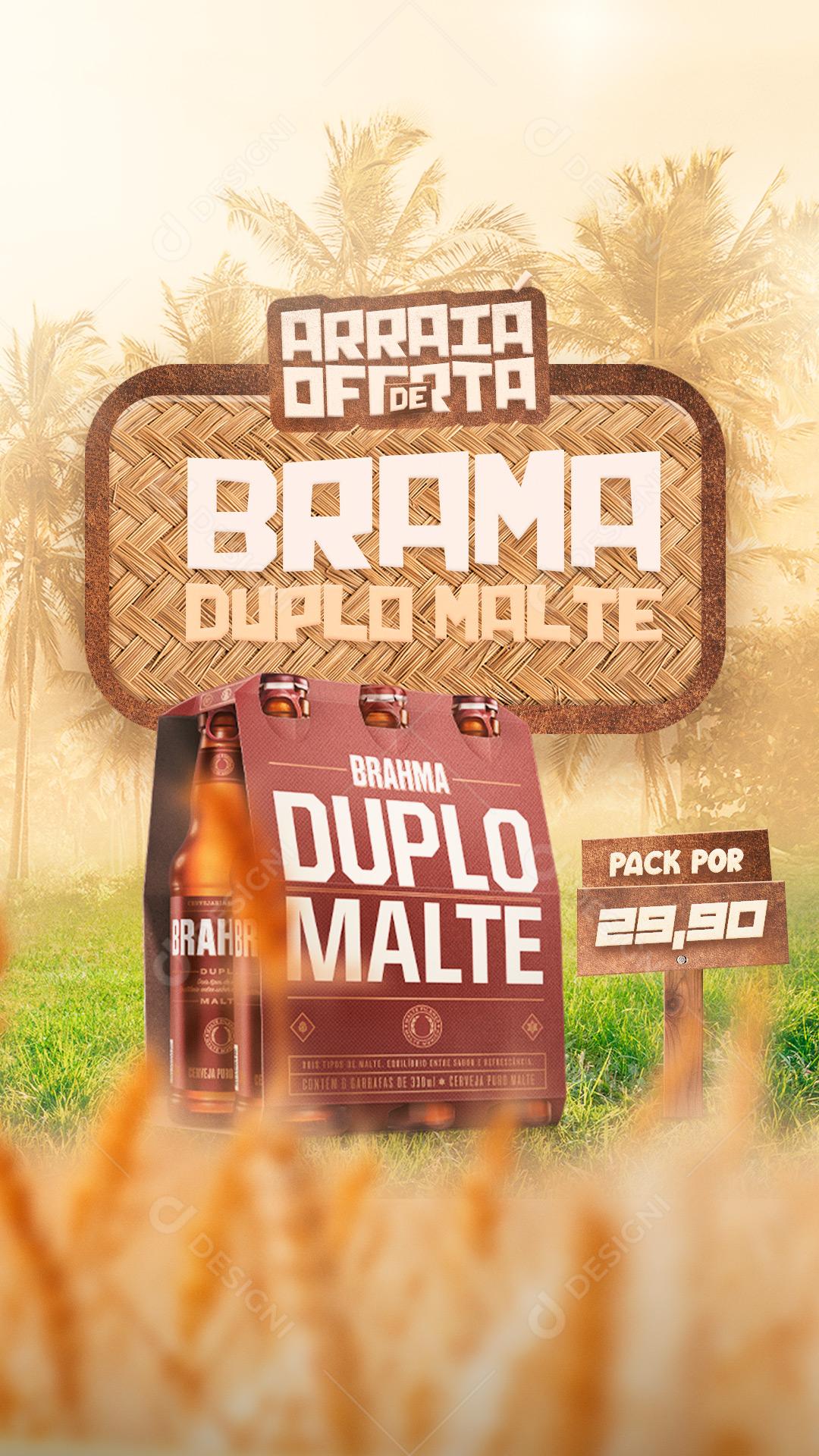 Story São João Arraiá de Ofertas Bebidas Brahma Duplo Malte Social Media PSD Editável