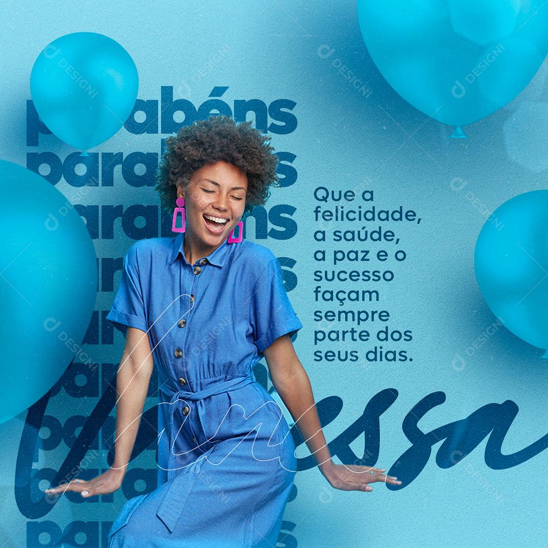 Social Media Que a Felicidade a Saúde Parabéns Vanessa Aniversário PSD Editável