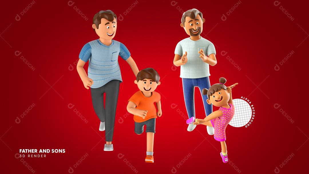 Elemento 3D Pais Correndo Atras De Filhos Data Comemorativa PSD
