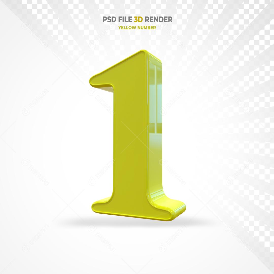 Número 3D Amarelo Para Composição PSD