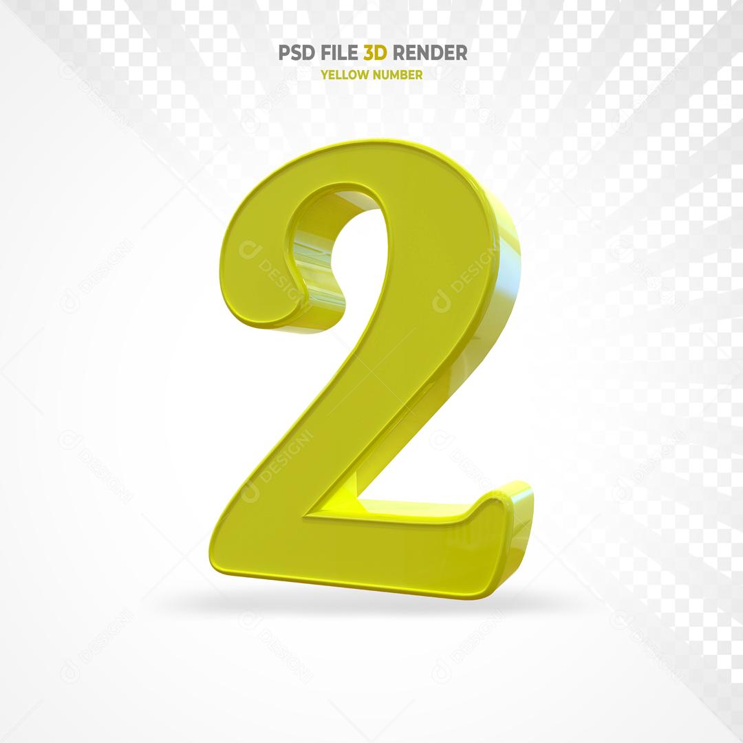 Número 3D Amarelo Para Composição PSD