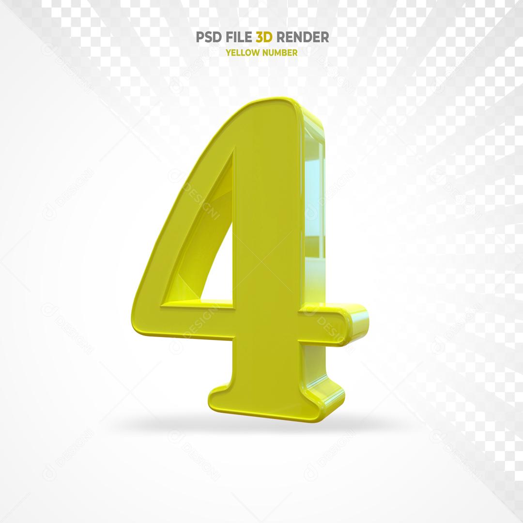 Número 3D Amarelo Para Composição PSD