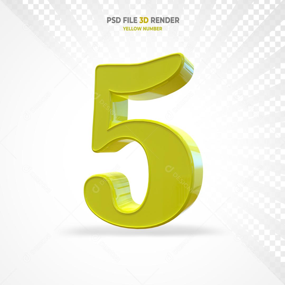 Número 3D Amarelo Para Composição PSD