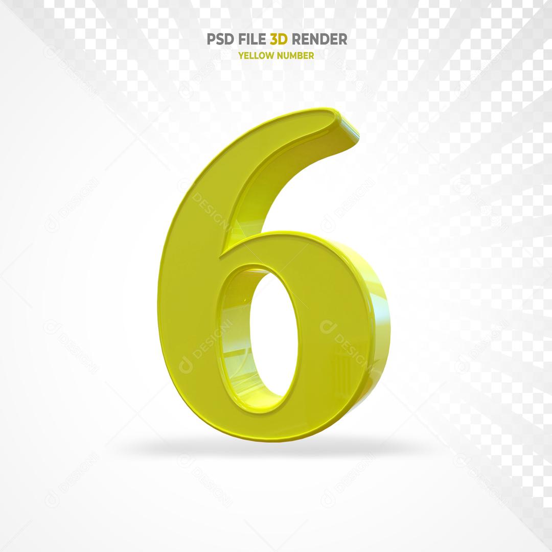 Número 3D Amarelo Para Composição PSD