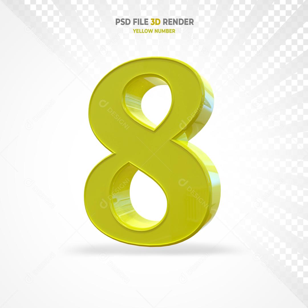 Número 3D Amarelo Para Composição PSD