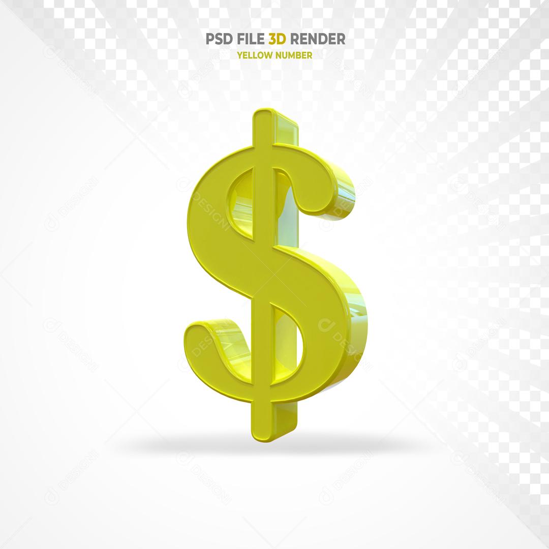 Cifrão de Real Dinheiro 3D Dourado Para Composição PSD