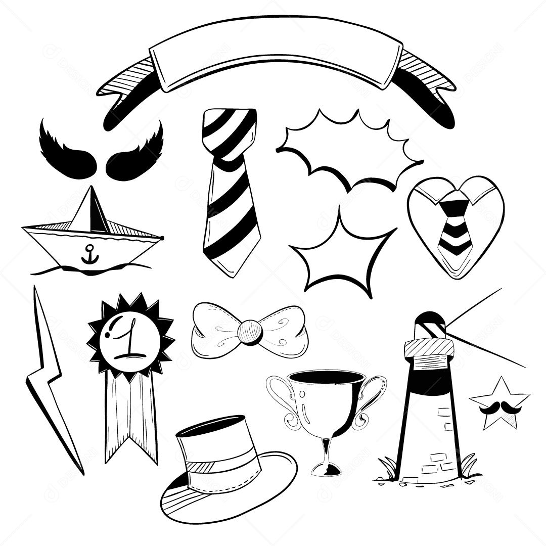 Conjunto de ícones ilustrados para o dia dos pais Vetor EPS