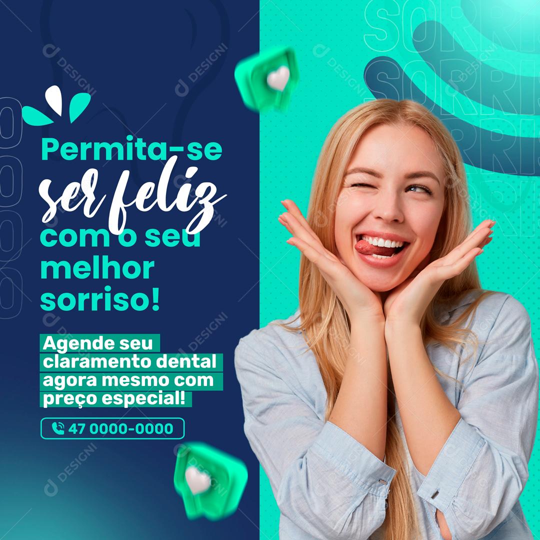 Permita-se Ser Feliz Com Melhor Sorriso Social Media PSD Editável