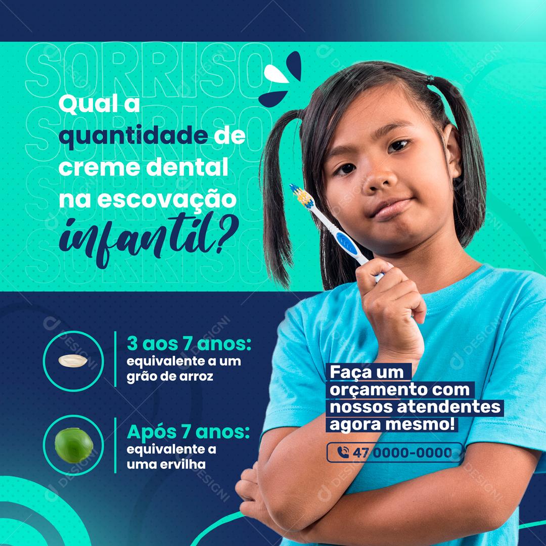 Qual A Quantidade De Creme Dental Na Escovação Social Media PSD Editável