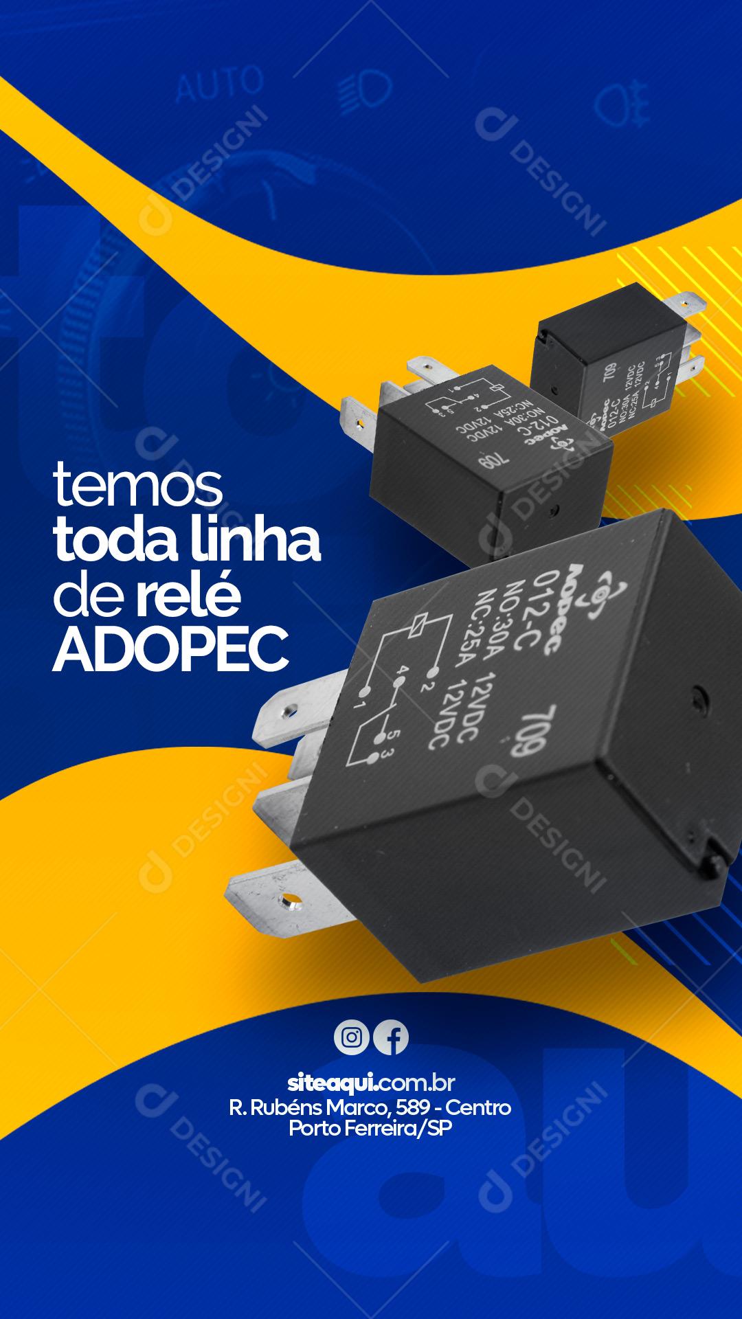 Story Temos toda linha de relé Adopec Oficina Mecânica Social Media PSD Editável