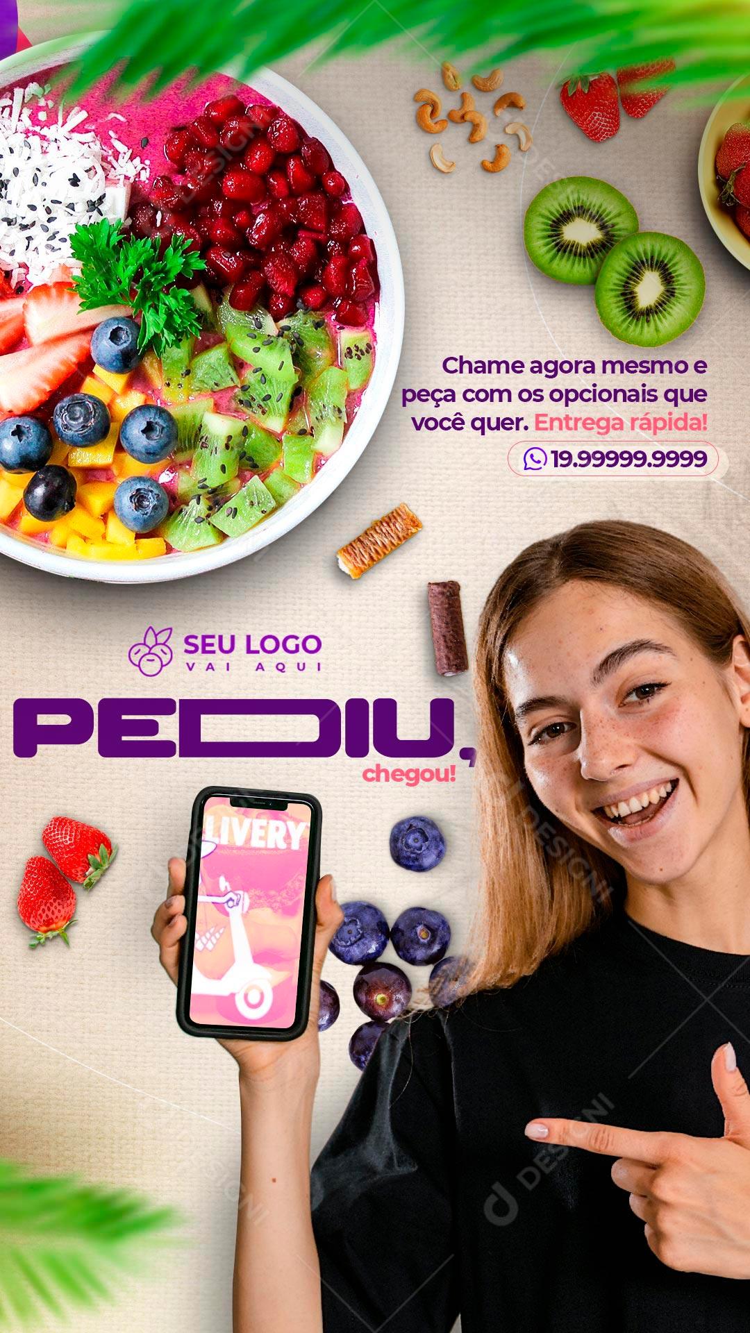 Pediu Chegou Peça Já O Seu Açaí Social Media PSD Editável
