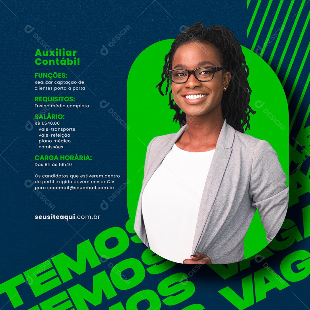 Social Media Temos Vaga de Emprego Auxiliar Contábil PSD Editável