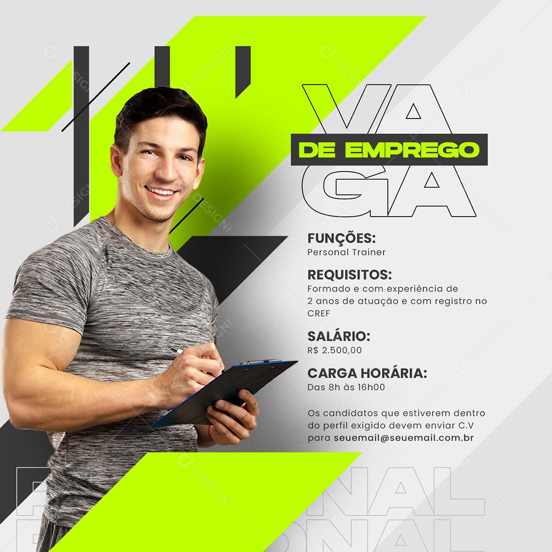 Social Media Vaga de Emprego  Personal Trainer PSD Editável