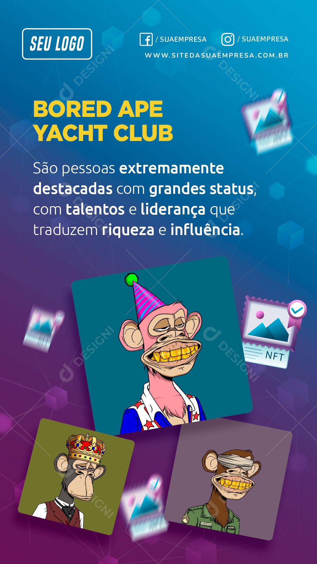 Story  NFT Bored Ape Macacos Destacadas Com Grandes Social Media PSD Editável