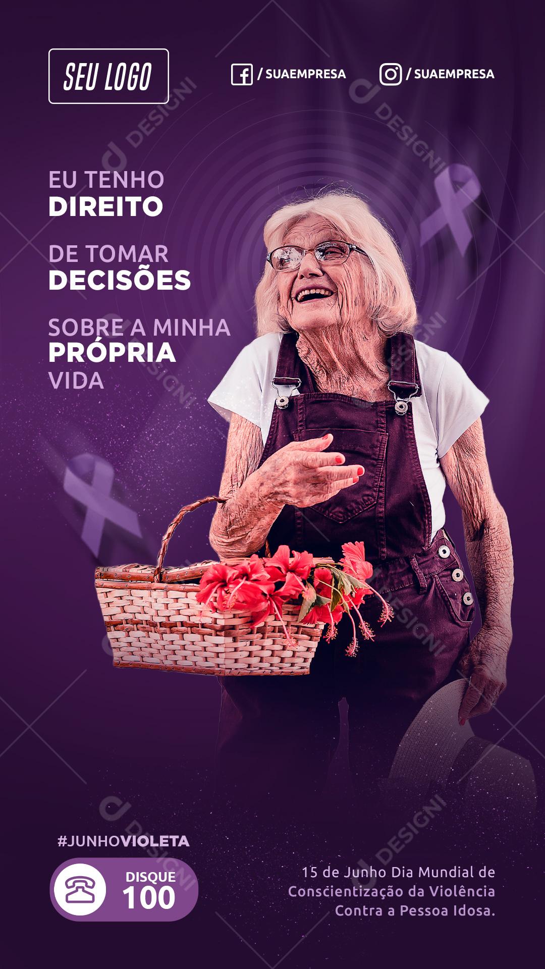 Story tenho Direito de tomar decisões sobre a Minha Própria Vida Junho Violeta Social Media PSD Editável
