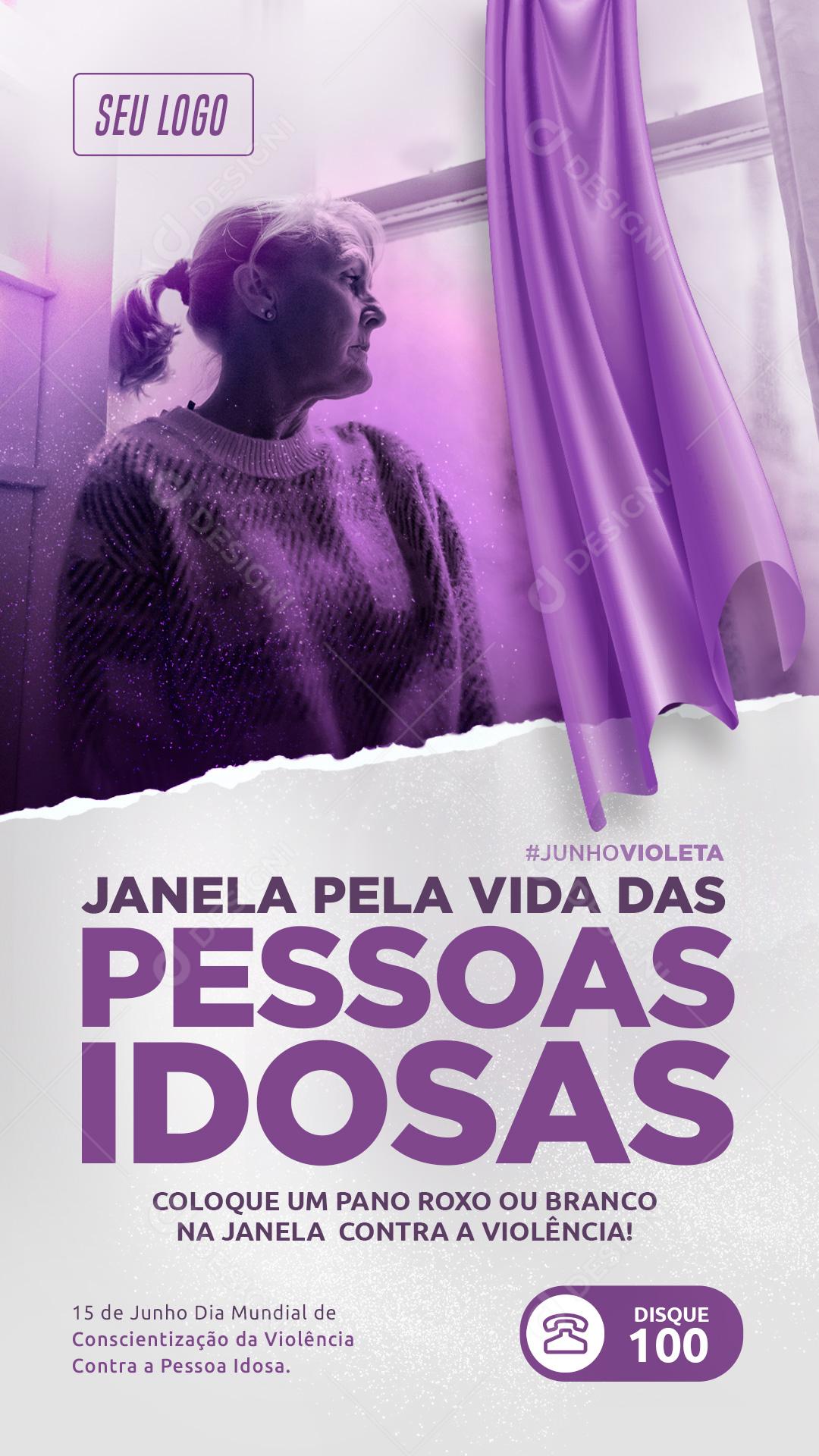 Story Coloque um pano roxo ou Branco na Janela Junho Violeta Social Media PSD Editável