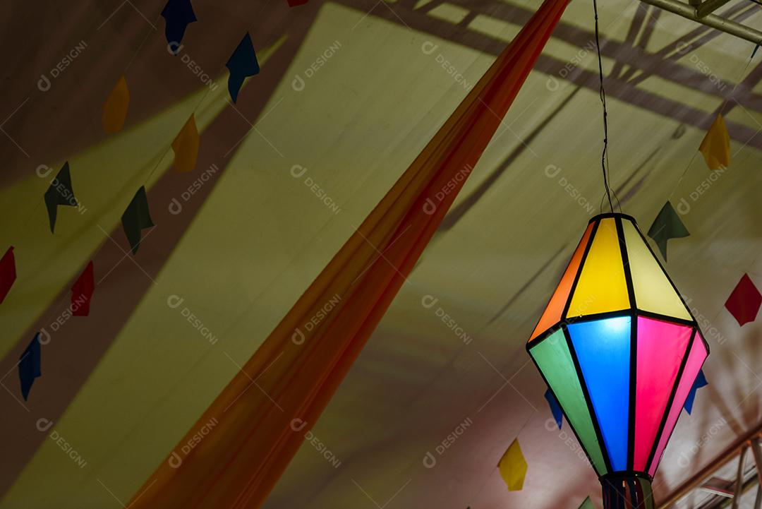 Colored flags and decorative balloon for the São João festival, which takes place in June in northeastern Brazil.