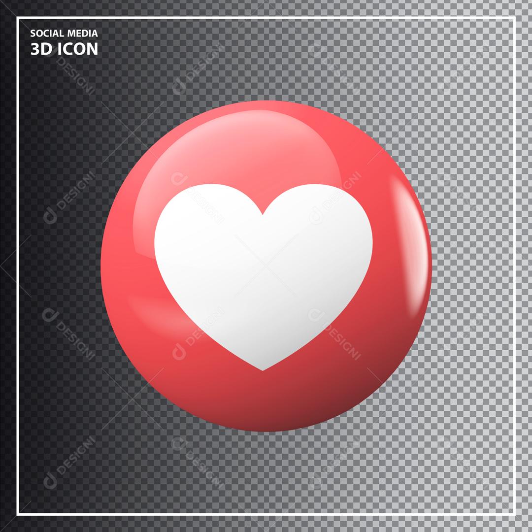 Like de Coração 3D Elemento Para Composição PSD