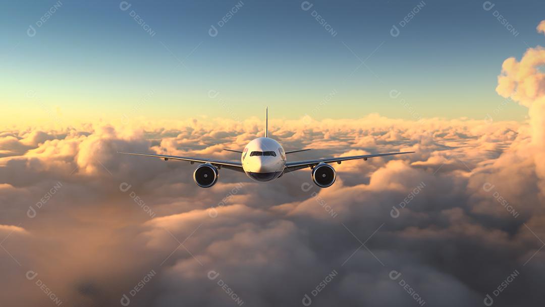 Boeing 777 British Airways voando sobre as nuvens ilustração 3D, 22 de junho de 2022, São Paulo, Brasil.