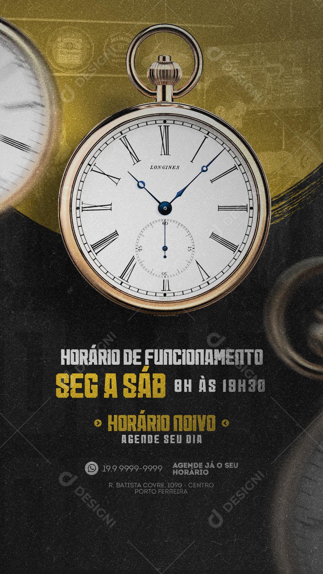 Social Media Stpry Horário de Funcionamento Barbearia PSD Editável