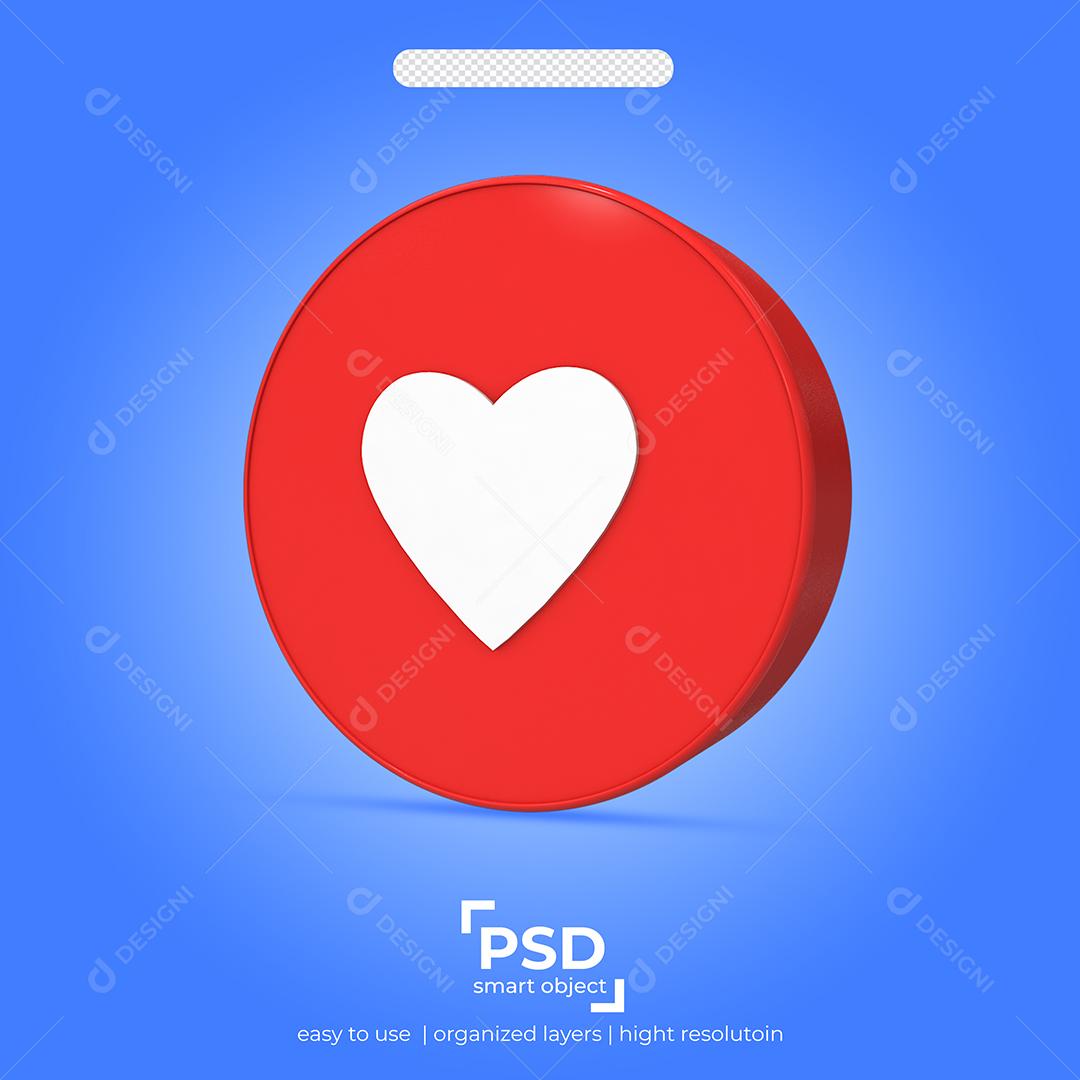 Like de Coração 3D Elemento Para Composição PSD