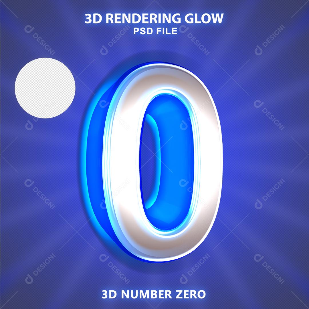 Número 3D 0 Prata com Textura Azul Para composição PSD