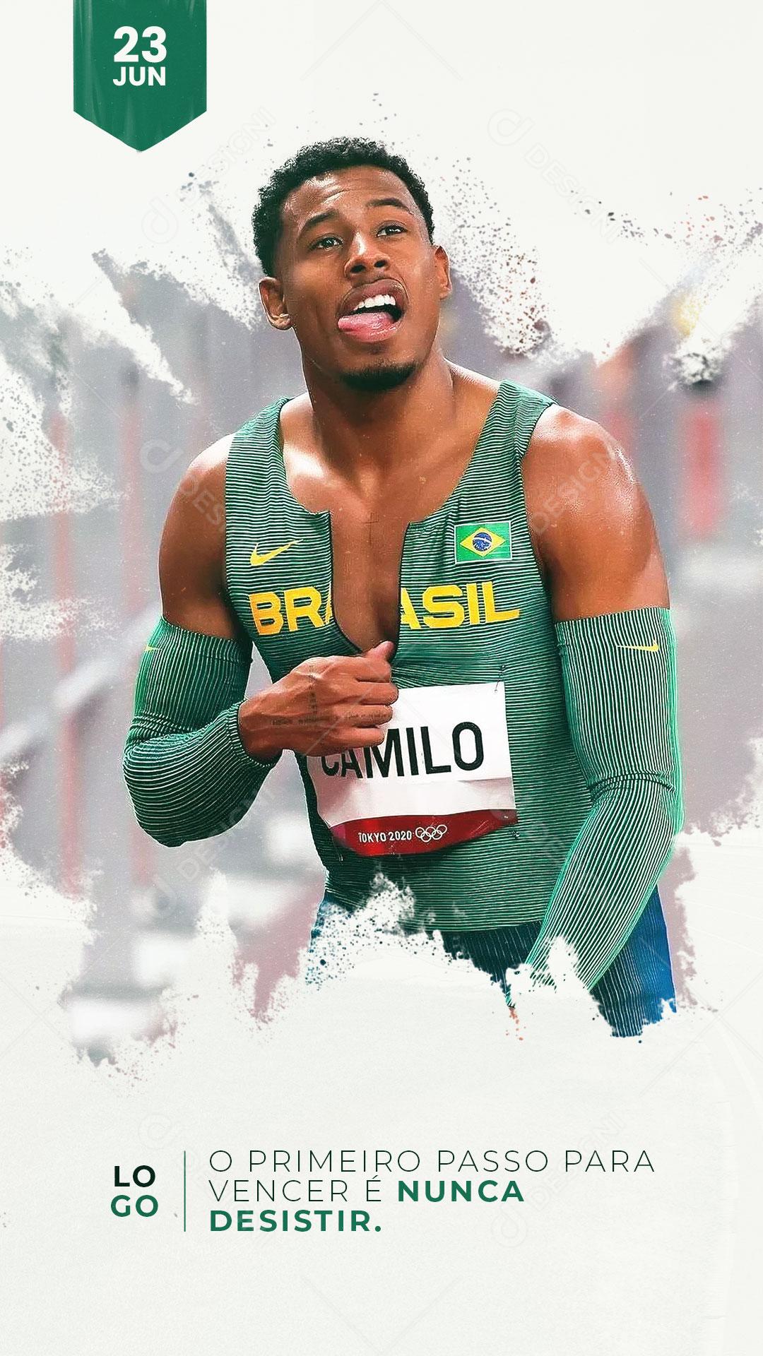 Story Dia do Atleta Olímpico 23 de Junho O Primeiro Passo Para Vencer é Nunca Desistir Social PSD Editável