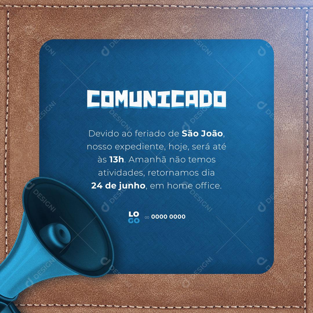 Comunicado de Funcionamento de São João 24 de Junho Social Media PSD Editável