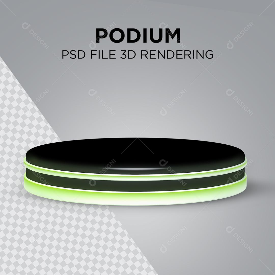 Podium Preto com Listra Verde Claro Elemento 3D Para Composição PSD
