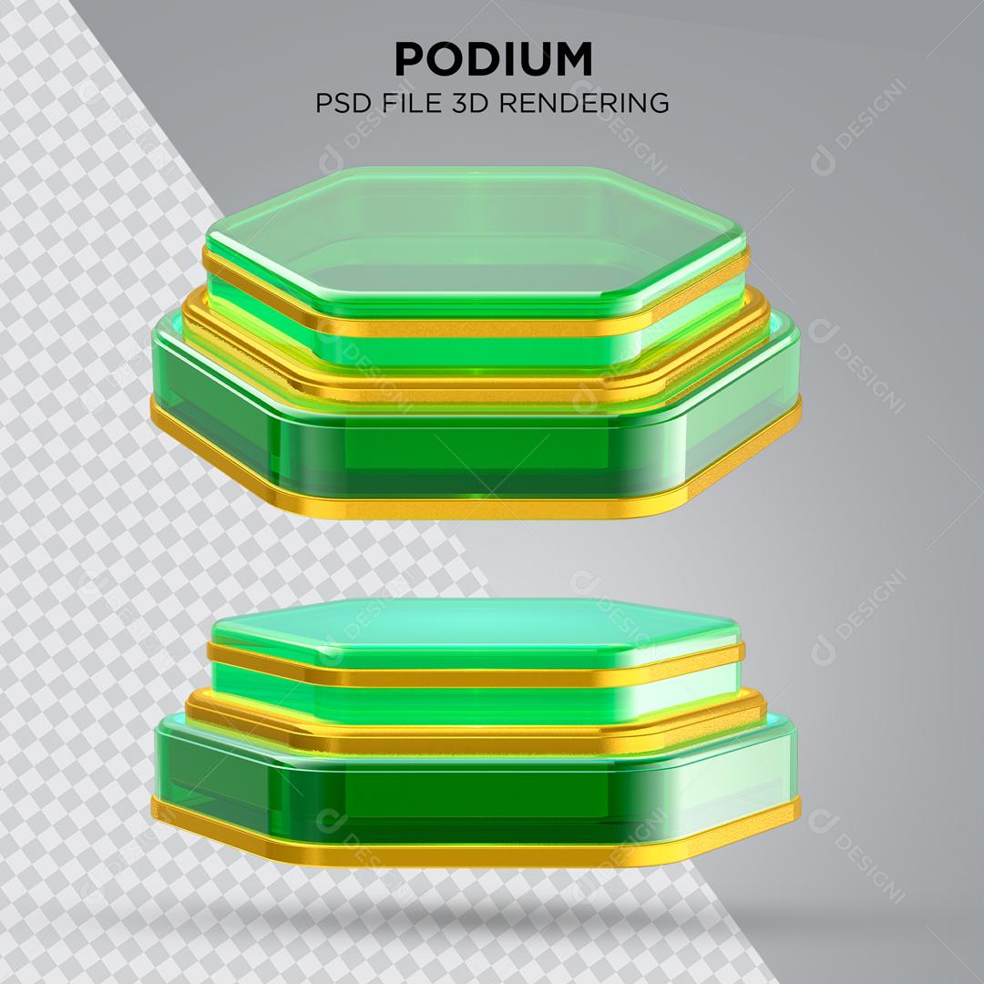 Podium Verde com Listras Amarela Elemento 3D Para Composição PSD