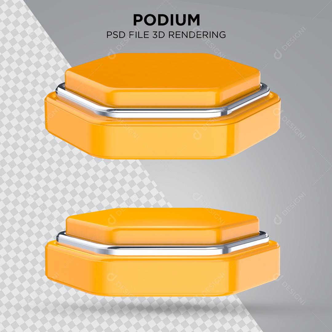 Podium Laranjado com Listra Prata Elemento 3D Para Composição PSD