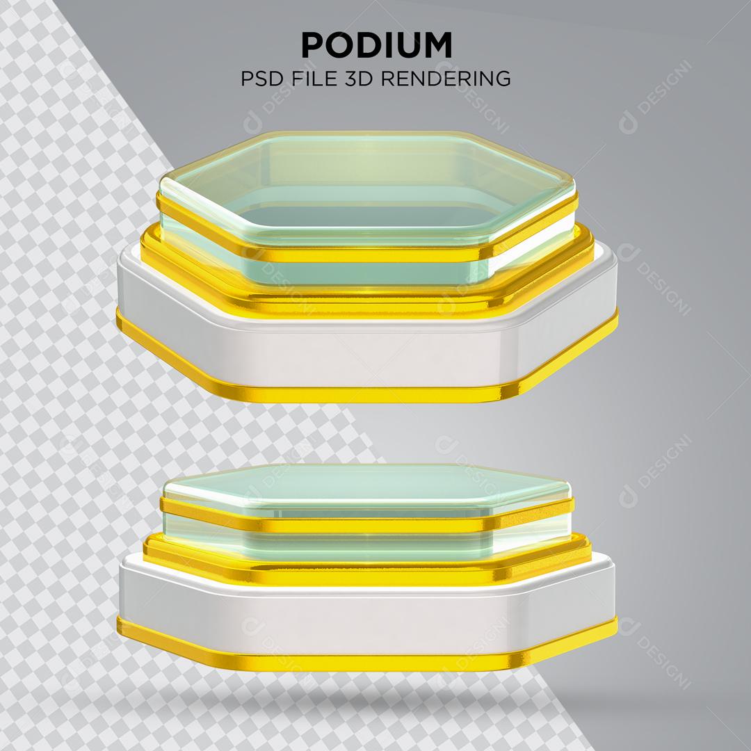 Podium Branco com Listra Amarela Elemento 3D Para Composição PSD