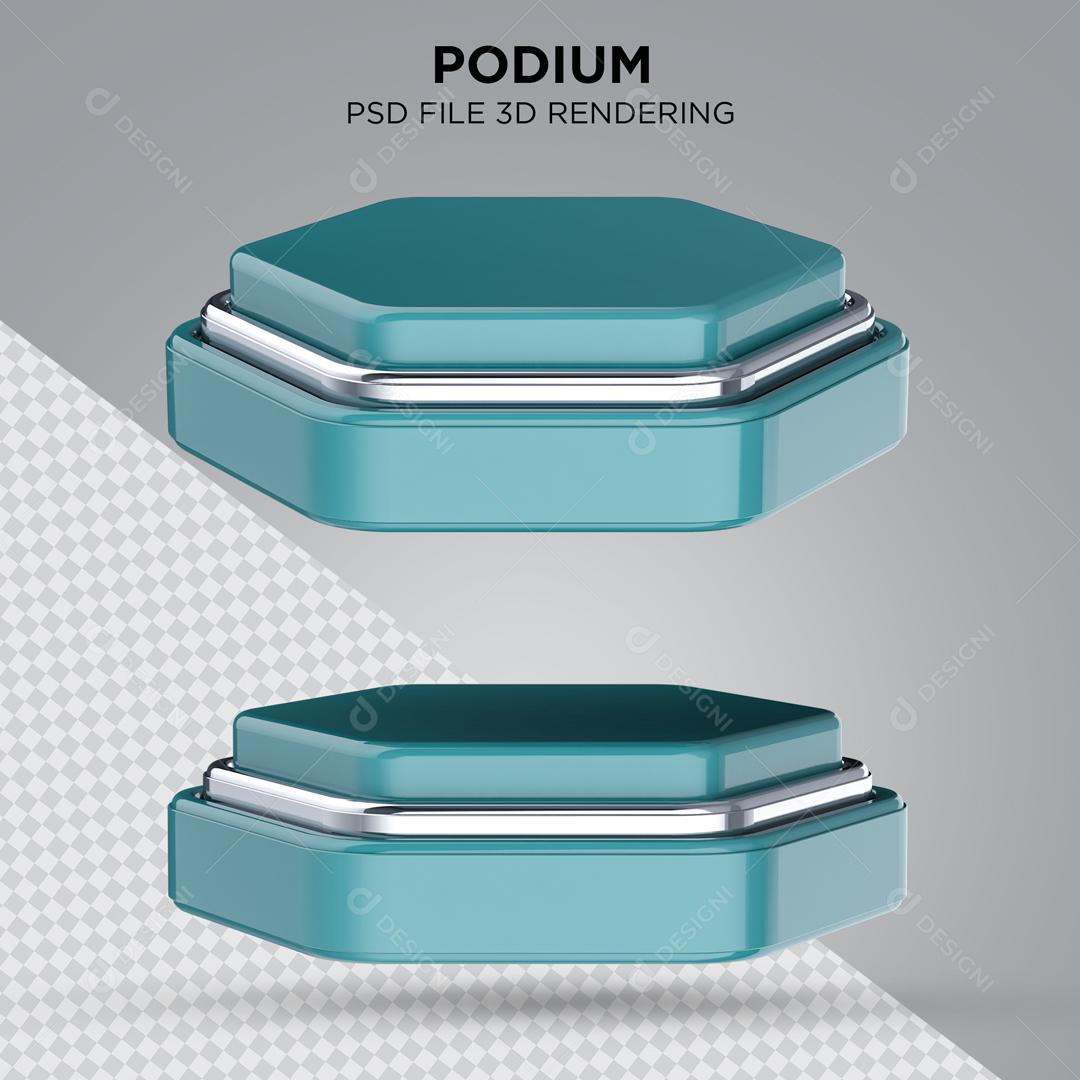 Podium Azul com Listra Prata Elemento 3D Para Composição PSD