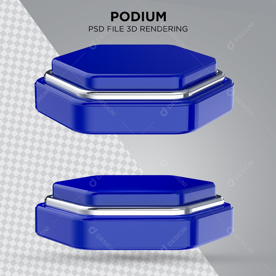 Podium Azul Escuro com Listra Prata Elemento 3D Para Composição PSD