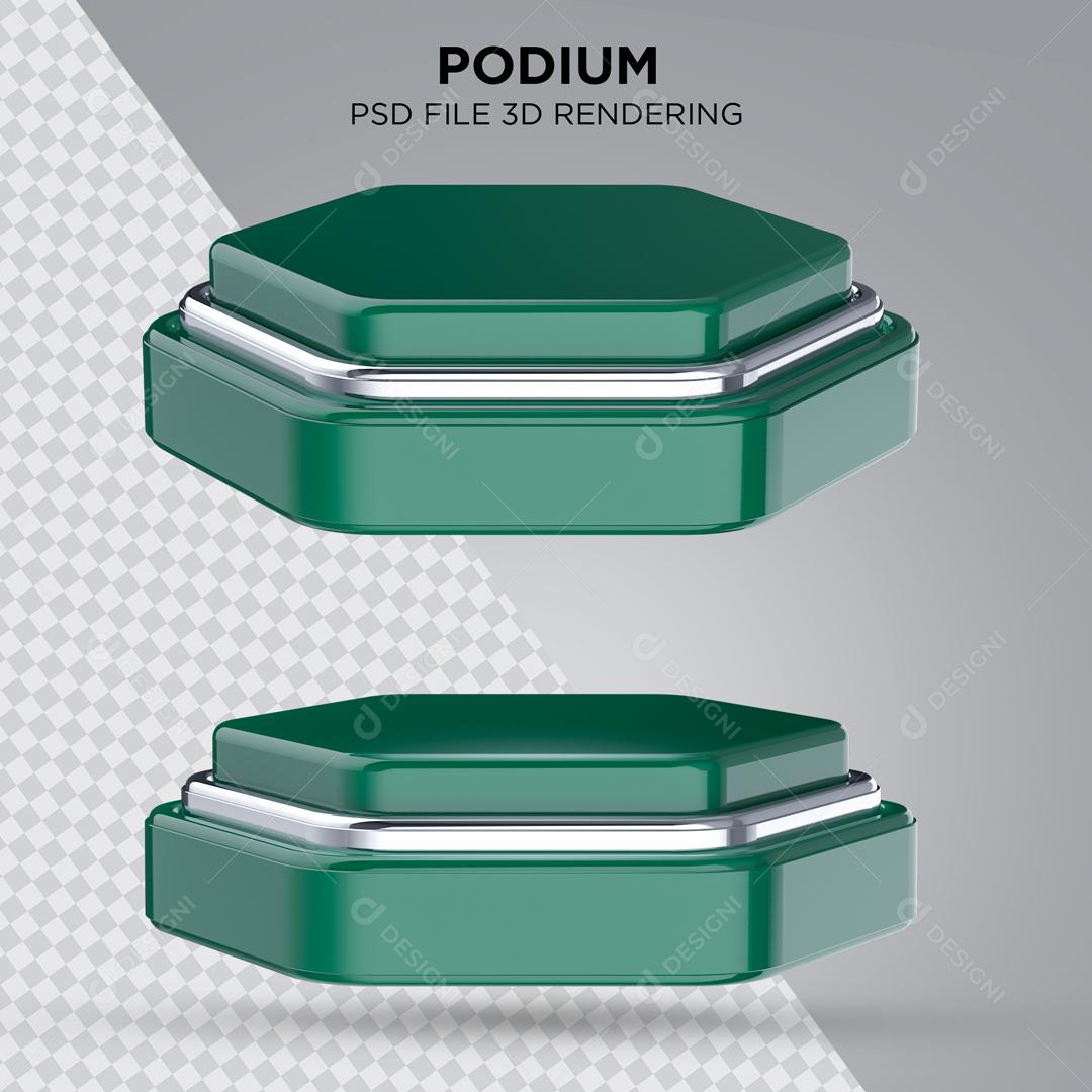 Dark Green Podium with Silver Stripe 3D Element For Composition PSD