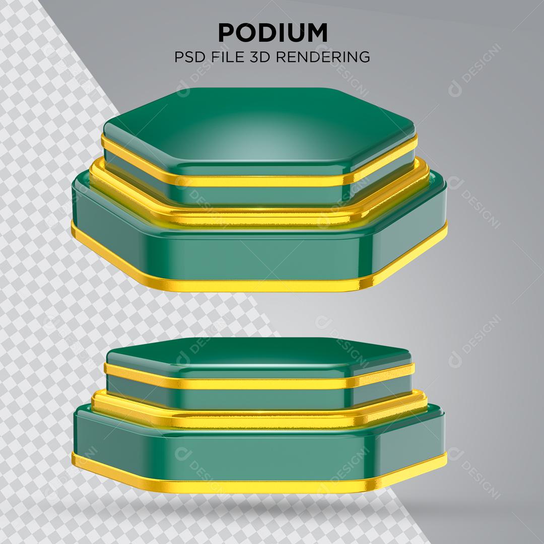 Podium Verde com Listra Amarela Elemento 3D Para Composição PSD