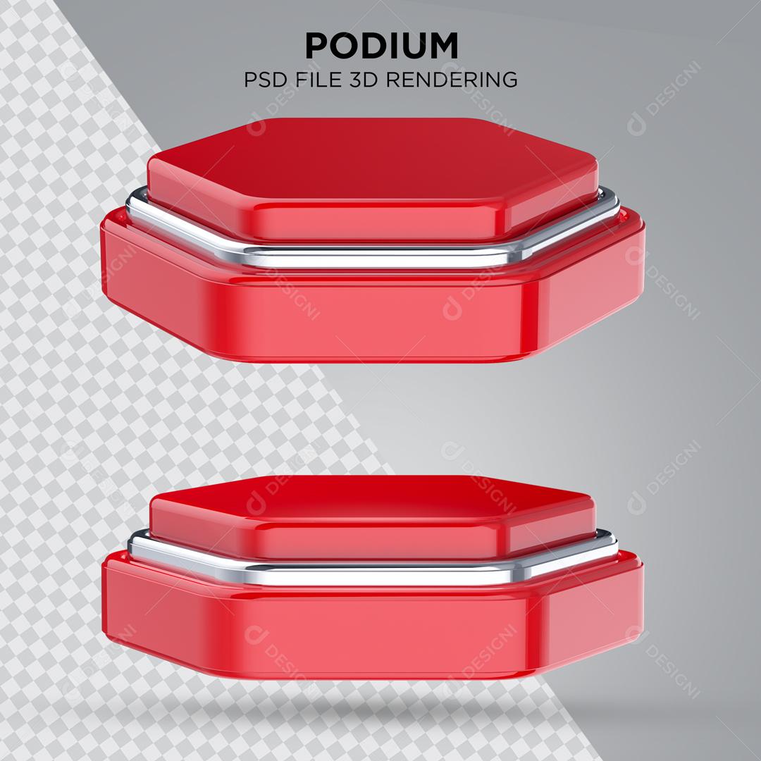 Podium Vermelho com Listra Prata Elemento 3D Para Composição PSD