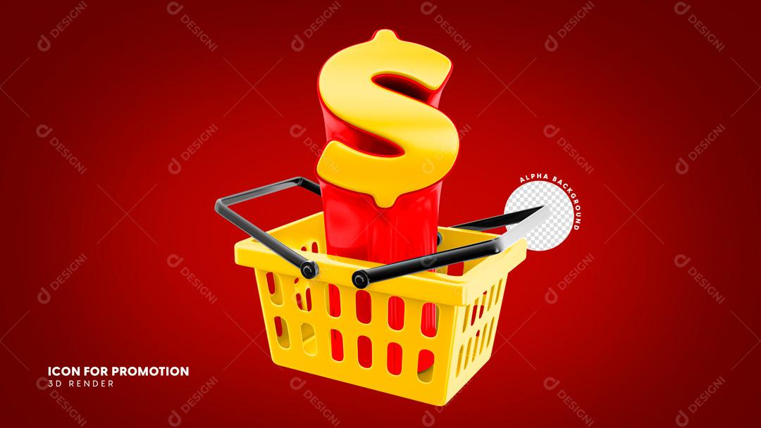 Elemento 3D Para Composição Cesta De Supermercados PSD