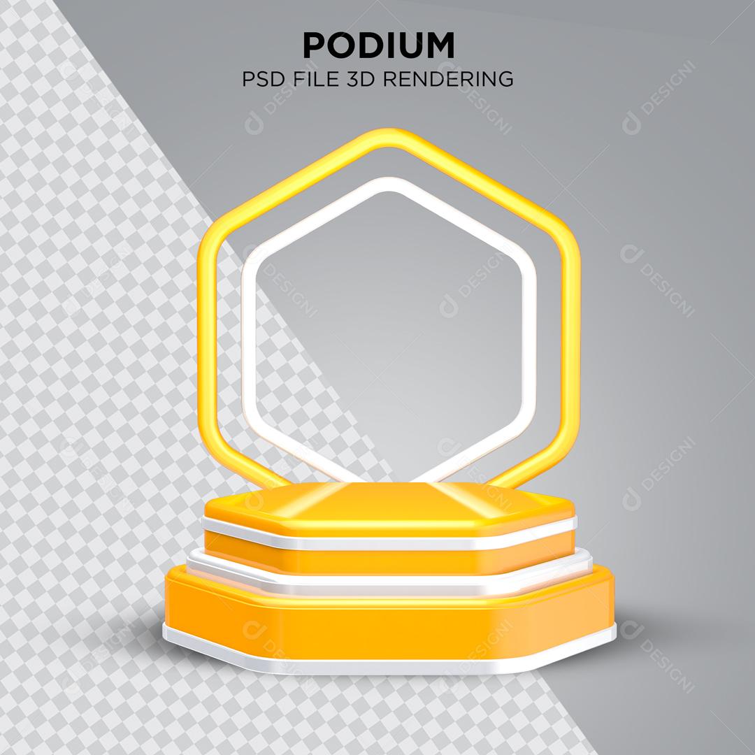 Podium Amarelo e Branco Em Forma de Hexágono Elemento 3D Para Composição PSD