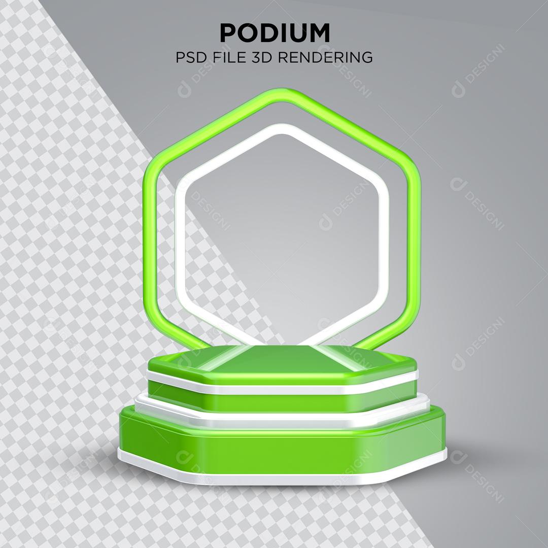 Podium Verde e Branco Em Forma de Hexágono Elemento 3D Para Composição PSD