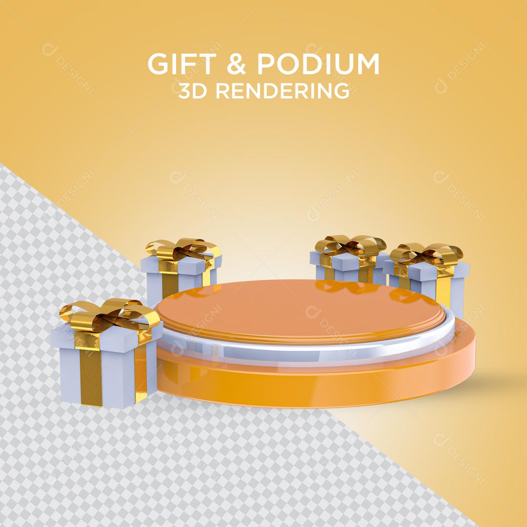 Podium Laranjado Com Presentes Elemento 3D para composição PSD