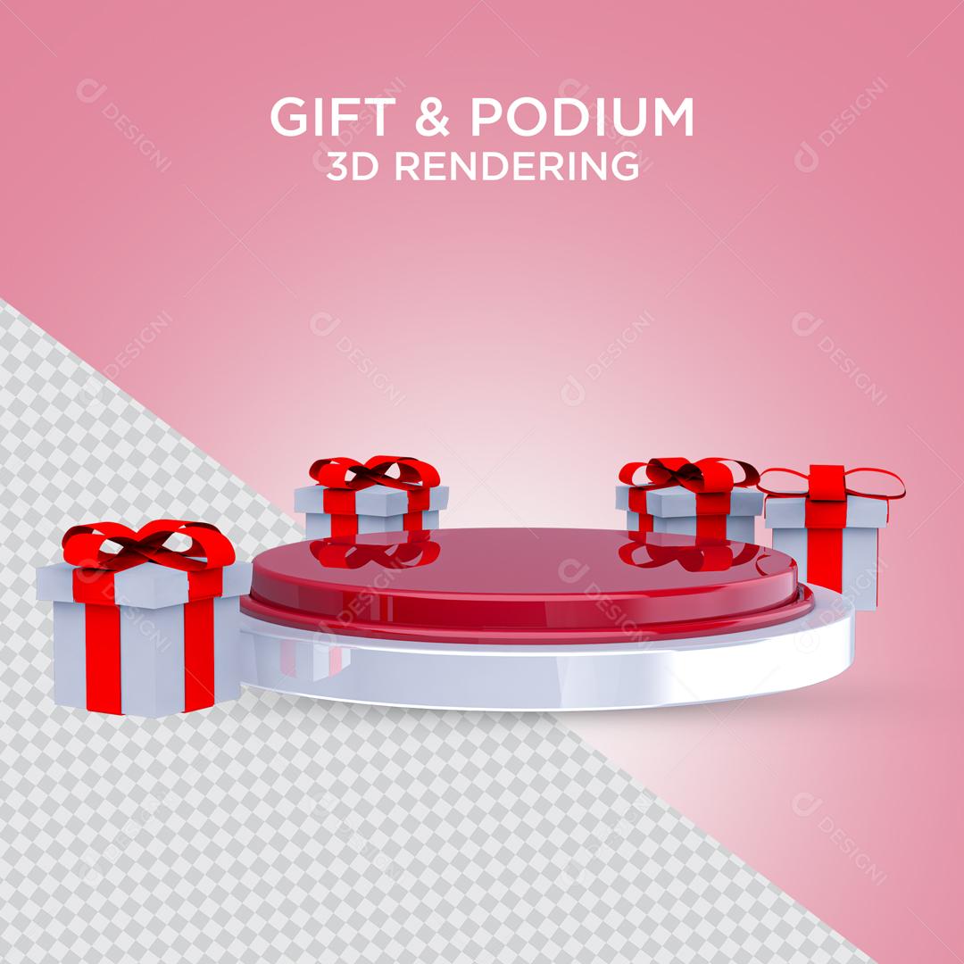 Podium Vermelho e Prata Com Presentes Elemento 3D para composição PSD