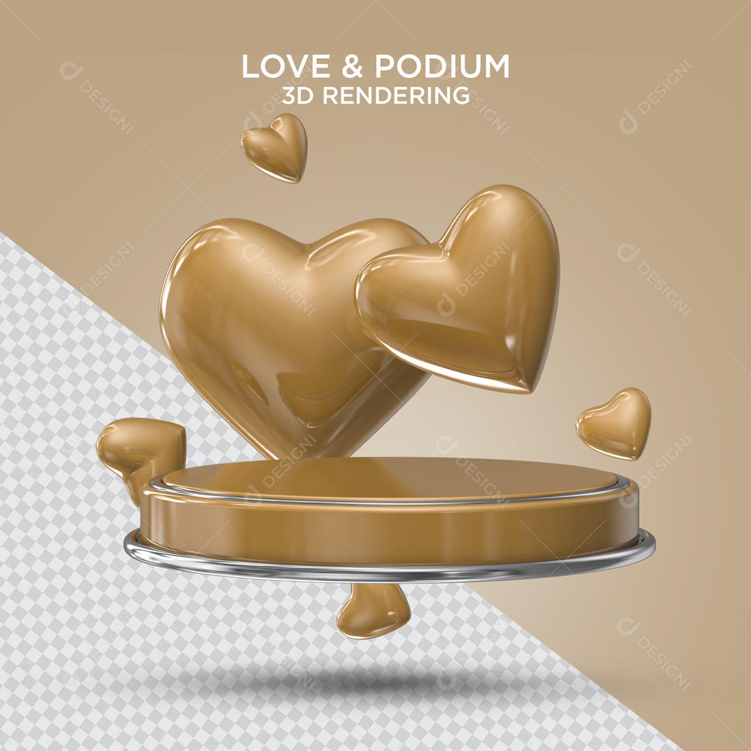 Podium Marom e Corações Elemento 3D Para Composição PSD