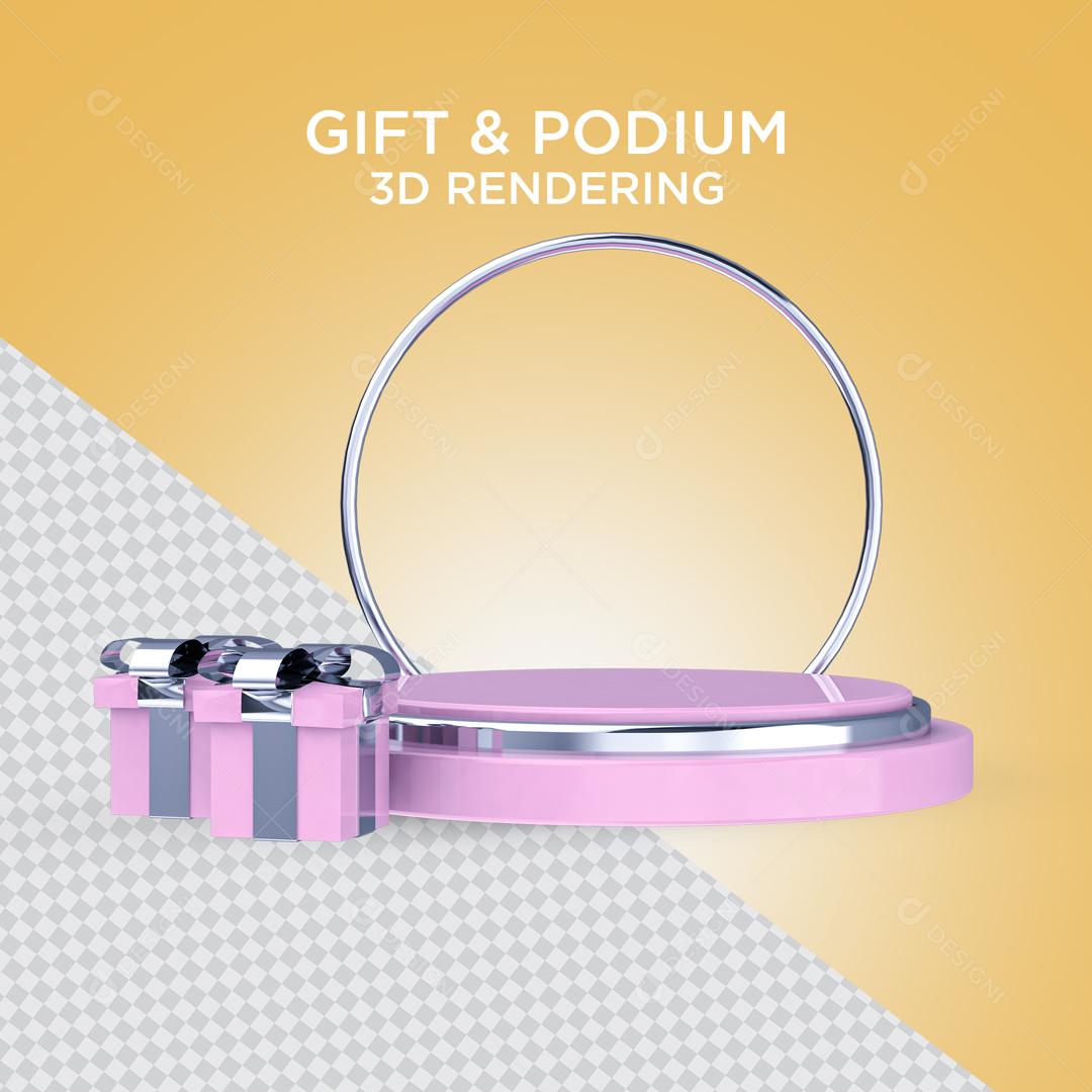 Podium Rosa Com Presentes Elemento 3D para composição PSD