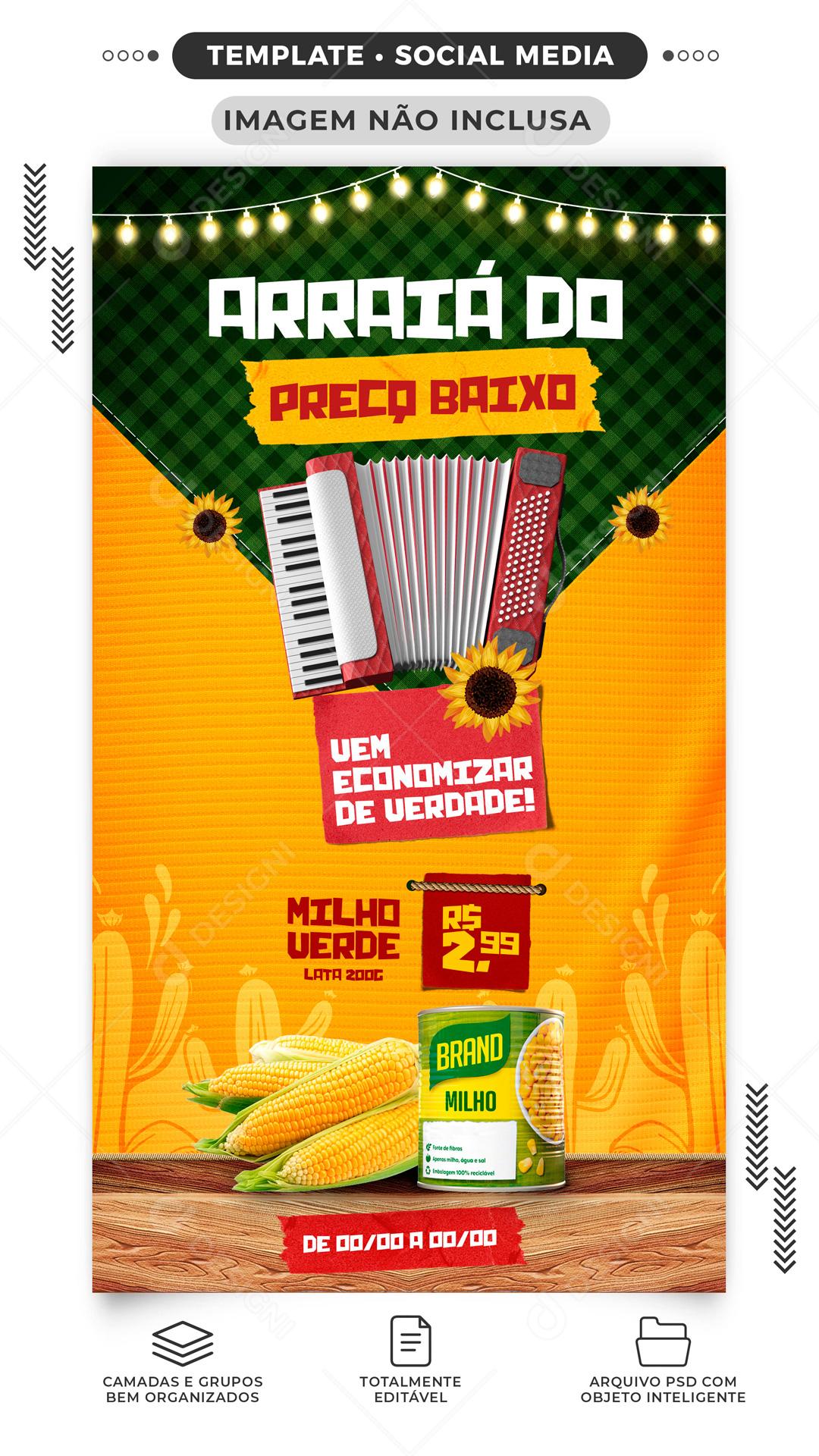 Arraia Do Preço Baixo Venha Conhecer Nossos Produtos Social Media PSD Editável