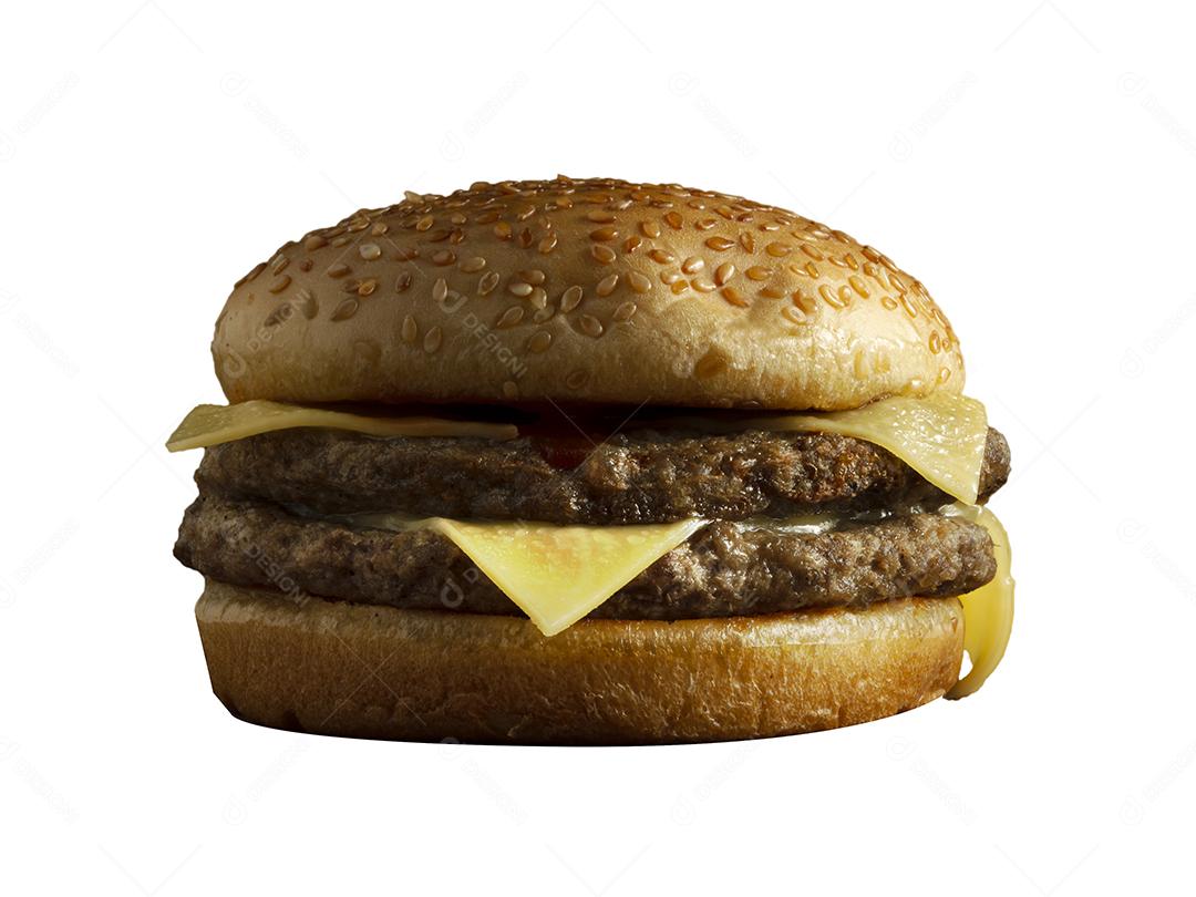 Hambúrguer ,carne grelhada, queijo sobre fundo branco
