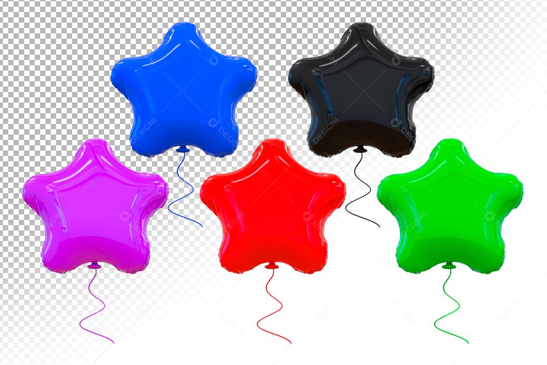 3D Elements For Compositions Colorful Star Balloons PSD